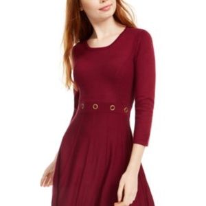 BCX Women's Long Sleeve Burgundy Gromment Dress